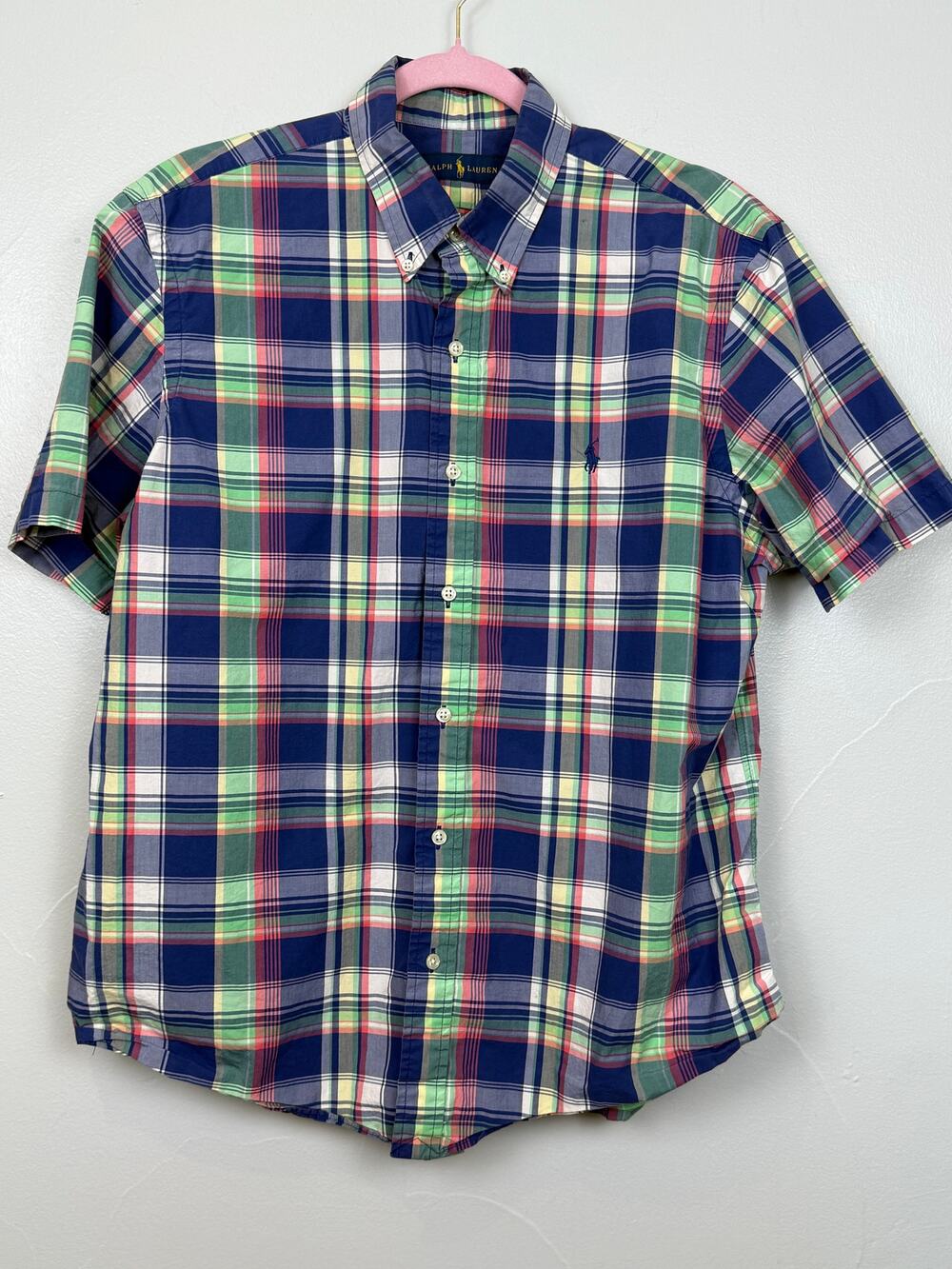 Ralph Lauren Madras Plaid Shirt Men’s L Short Sleeve Button Down Cotton